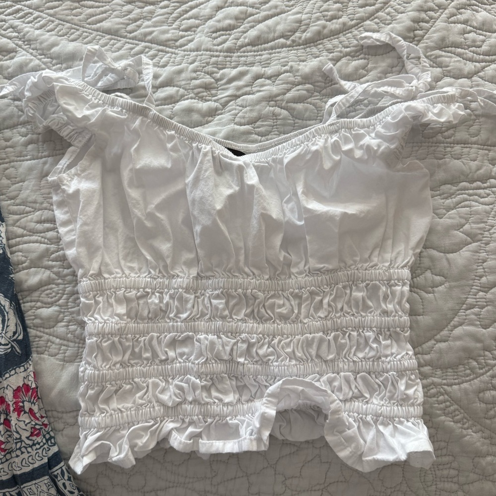 Motel Rocks White Smocked Crop top - Picture 2 of 5
